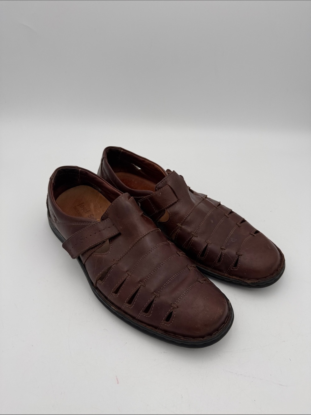 Josef Seibel Men  Dark Brown Leather Slip-On Fisherman 44 Loafers vintage retro - Picture 2 of 10